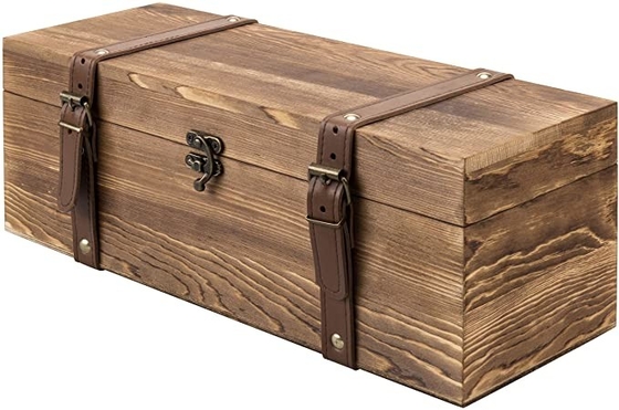 Caja de madera del vino del solo regalo de madera de la botella de Brown del vintage con las correas de la piel sintética