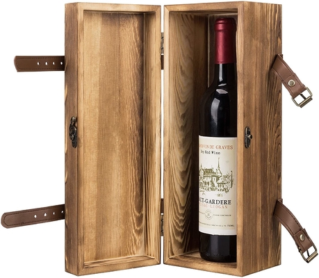 Caja de madera del vino del solo regalo de madera de la botella de Brown del vintage con las correas de la piel sintética