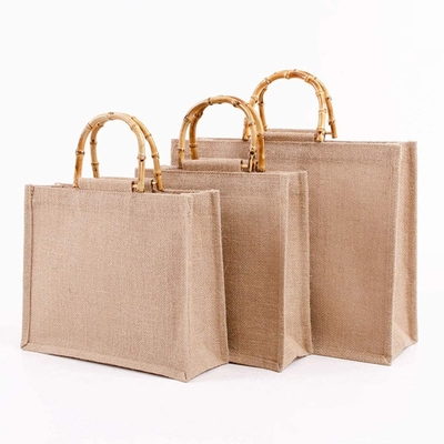 El lazo de bambú portátil del bolso de compras del yute de la arpillera maneja Tote Grocery Bags reutilizable para las mujeres
