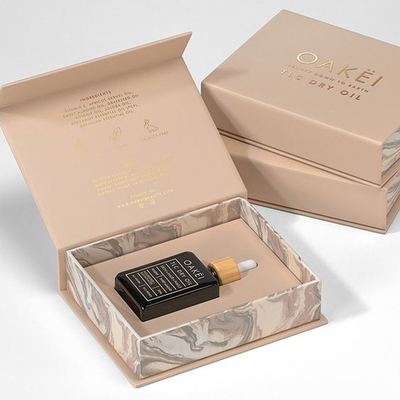 Regalo cosmético reciclado papel rosado de lujo de encargo de los productos del skincare del perfume del logotipo de la impresión que empaqueta la caja de aceite esencial