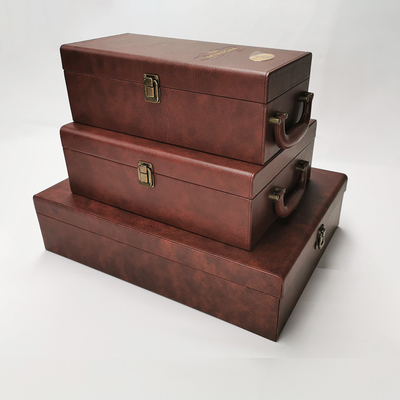 Cuero personalizado de lujo 500ml 750ml Champagne Gift Boxes With Handle de la PU
