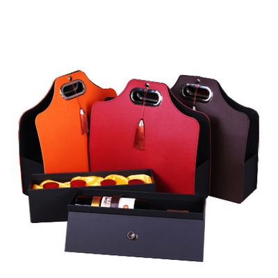 2 botellas de vino cubren la caja de regalo con cuero