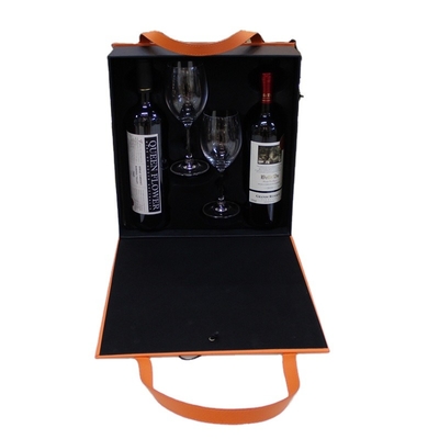 La maleta de cuero de encargo formó la caja de regalo de lujo del embalaje del vino tinto con la manija que llevaba
