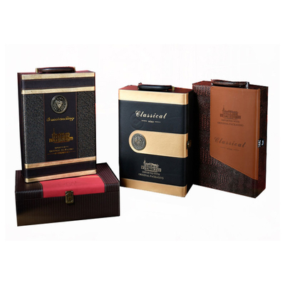 Caja de regalo negra de la botella de vino de la botella de la sublimación 2 del cuero del oro del espacio en blanco con los accesorios