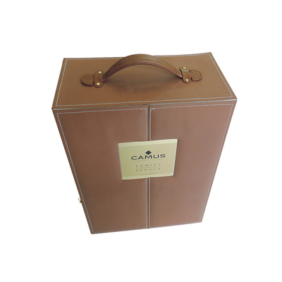 Caja de empaquetado del vino de lujo de la cartulina con la caja de presentación de la copa de vino del cuero de la manija