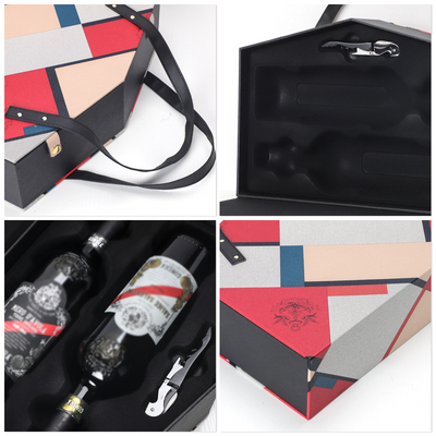 La caja de regalo rígida de cuero de lujo de la botella de vino tinto de la PU modificó para requisitos particulares
