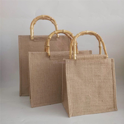Manija de bambú reutilizable de Tote Bag Jute Tote Bag de la arpillera que hace compras