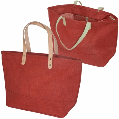 Arpillera grande Tote Bag With Leather Handle del algodón del hogar