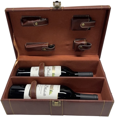 Regalo doble portátil del negocio de la caja del vino de la botella del nuevo del estilo de la PU grano de madera
