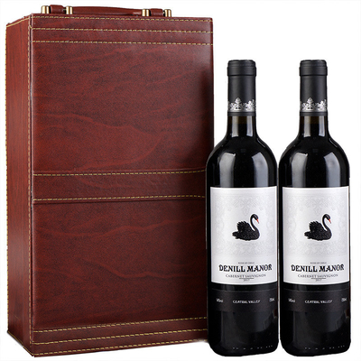 Regalo doble portátil del negocio de la caja del vino de la botella del nuevo del estilo de la PU grano de madera