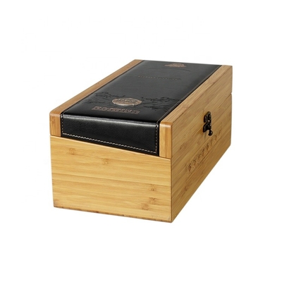 El vino modificado para requisitos particulares hace la caja de regalo a mano de madera de bambú natural del vino con cuero de la PU