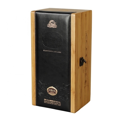 El vino modificado para requisitos particulares hace la caja de regalo a mano de madera de bambú natural del vino con cuero de la PU