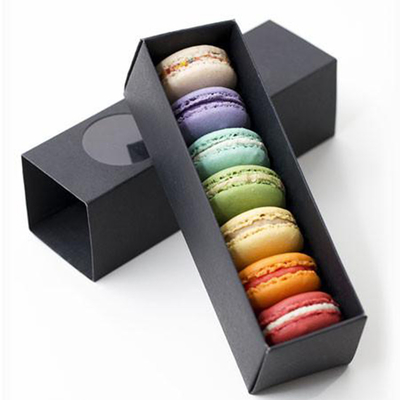 Cajas de empaquetado del resbalador de Macaron del regalo de la cartulina de lujo negra con la ventana