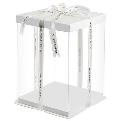 Caja de regalo transparente de la fiesta de cumpleaños de torta del cuadrado claro blanco de encargo de lujo de la caja