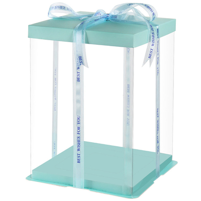 Caja de regalo transparente de la fiesta de cumpleaños de torta del cuadrado claro blanco de encargo de lujo de la caja