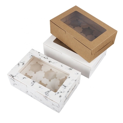 Caja de torta de encargo de la panadería Mini Muffin Cupcake Boxes 6 agujeros con la ventana
