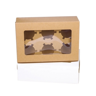 Caja de torta de encargo de la panadería Mini Muffin Cupcake Boxes 6 agujeros con la ventana