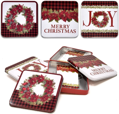 Buen precio Tarjeta de regalo de la Navidad Tin Gift Box Storage Container con el abrigo de regalos de las tapas en línea