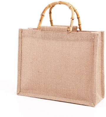 Buen precio El lazo de bambú portátil del bolso de compras del yute de la arpillera maneja Tote Grocery Bags reutilizable para las mujeres en línea