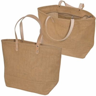 Buen precio Arpillera grande Tote Bag With Leather Handle del algodón del hogar en línea