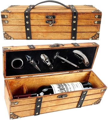 Buen precio La piel sintética de madera de grabación en relieve de la caja del vino ata con correa la caja de madera hecha a mano de la copa de vino en línea