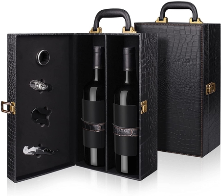 Buen precio Caja de cuero superior hecha a mano del vino con la caja accesoria del portador del vino del vino en línea