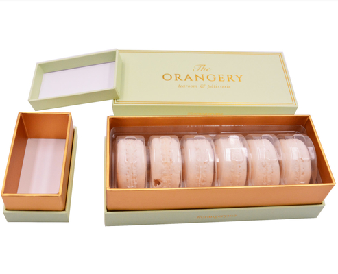 Buen precio Dos pedazos de encargo de la tapa y caja de regalo baja de Macaron de la cartulina de lujo en línea
