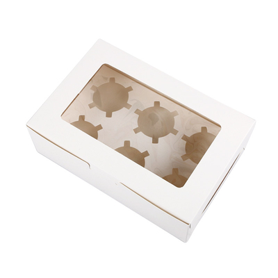 Buen precio Caja de torta de encargo de la panadería Mini Muffin Cupcake Boxes 6 agujeros con la ventana en línea